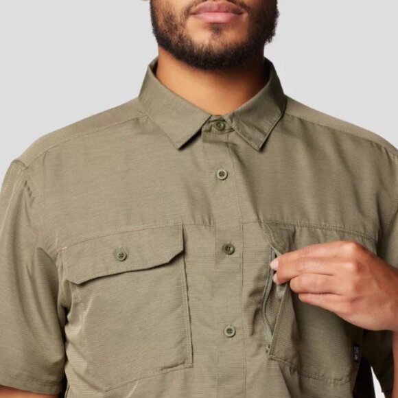 Mountain Hardwear Men's Canyon Short Sleeve Button Down Shirt 2XT Tall Green - Picture 13 of 14